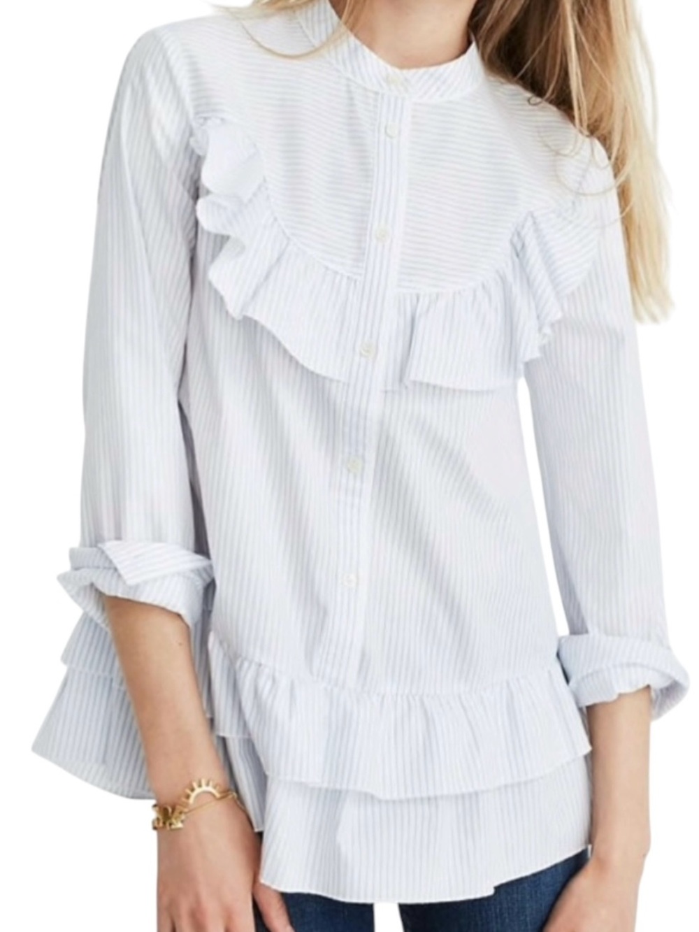 NWT MADEWELL X KAREN WALKER BUTTON DOWN WHITE & BLUE STRIPE ANNIE SHIRT SIZE S